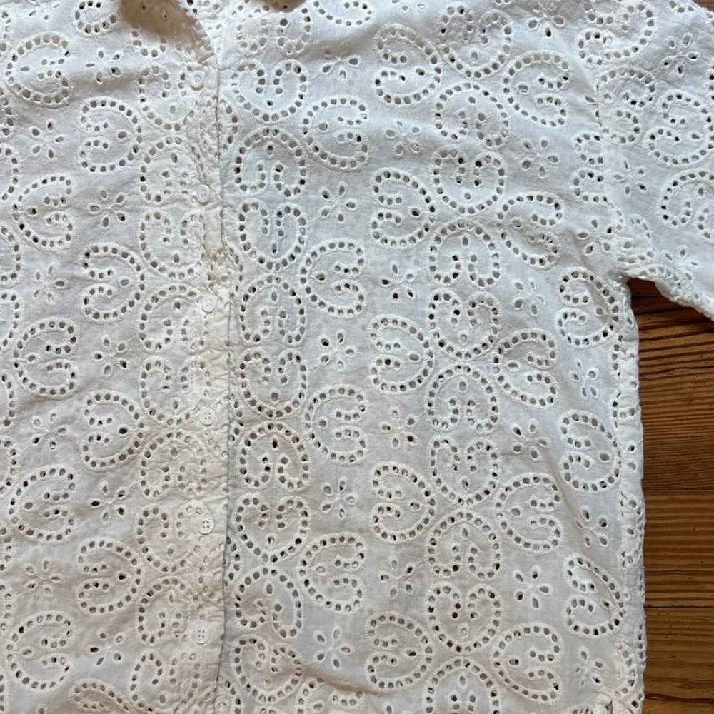 FRNCH Eyelet‎ Lace Shirt Women Cream Excellent Short Sleeve SIZE S - Picture 2 of 6